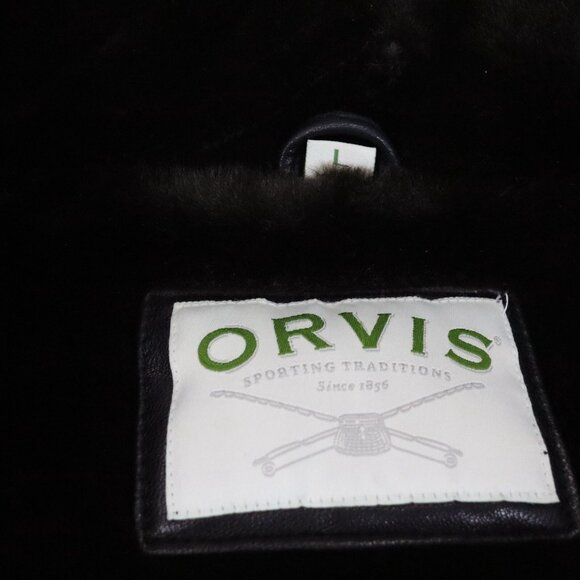 ORVIS Brown Soft Leather Faux Fur Lined Coat Womens Sz L Full Zip Smooth Collar - Picture 4 of 8